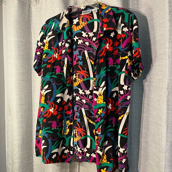 *EUC* Silk Jungle Print Button Down - Picture 3 of 3